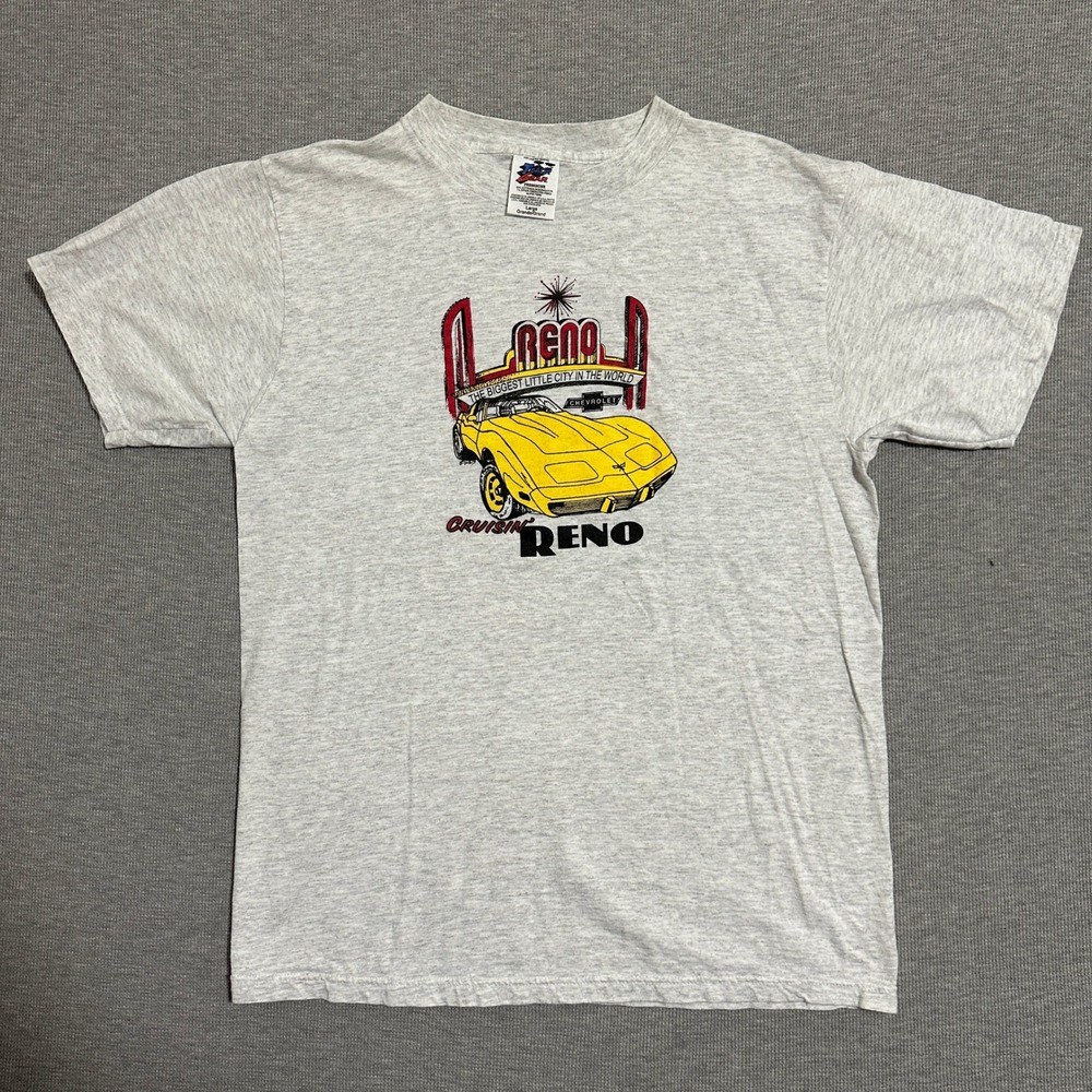 Track Gear Cruisin Reno Chevrolet Corvette Graphic T-Shirt Gray Mens Size Large